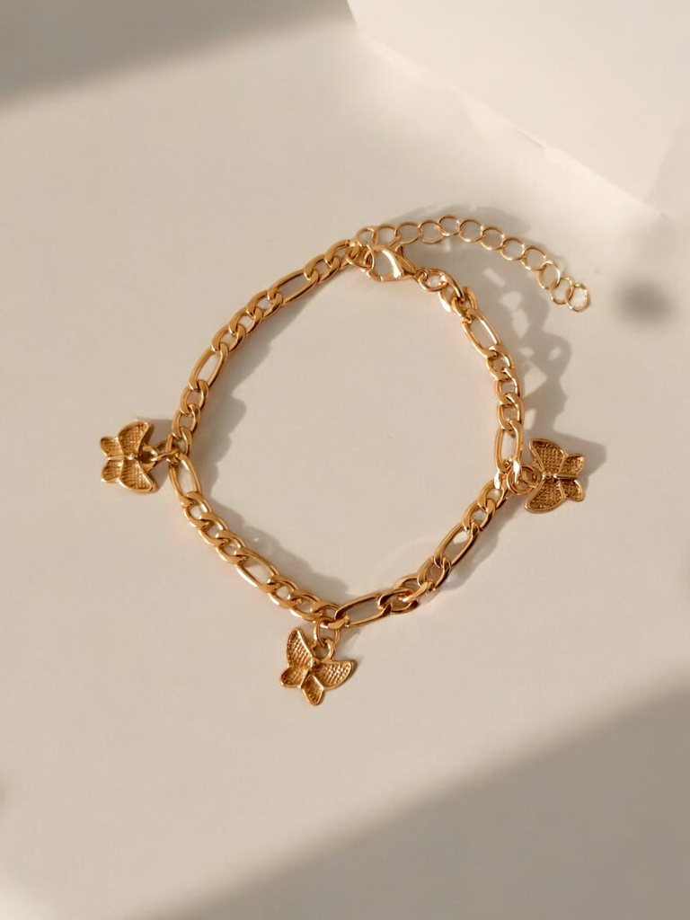Medium Thick Chain Bracelet with Butterfly Pendants