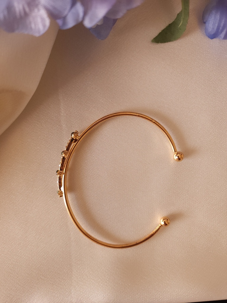 Open Bangle Bracelet with Emerald and Rhinestone Accents	
