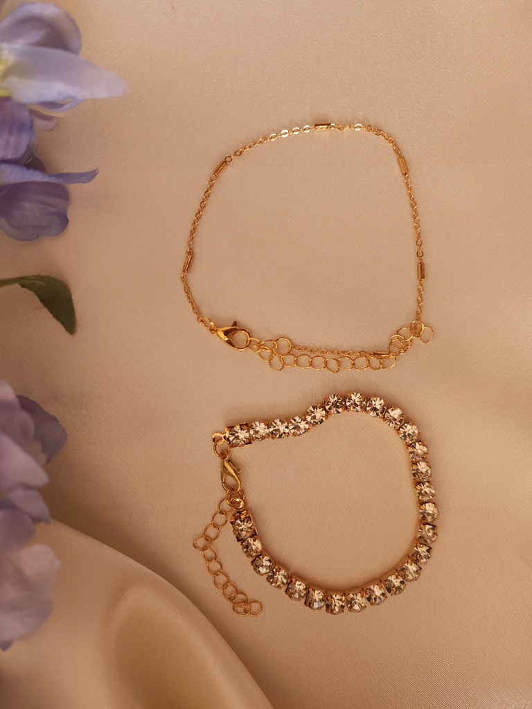Rhinestone, Pearl, and Chain Bracelet Combo	