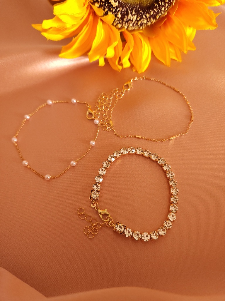 Rhinestone, Pearl, and Chain Bracelet Combo	