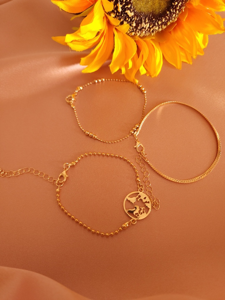 Earth Pendant Chain Bracelet Trio	