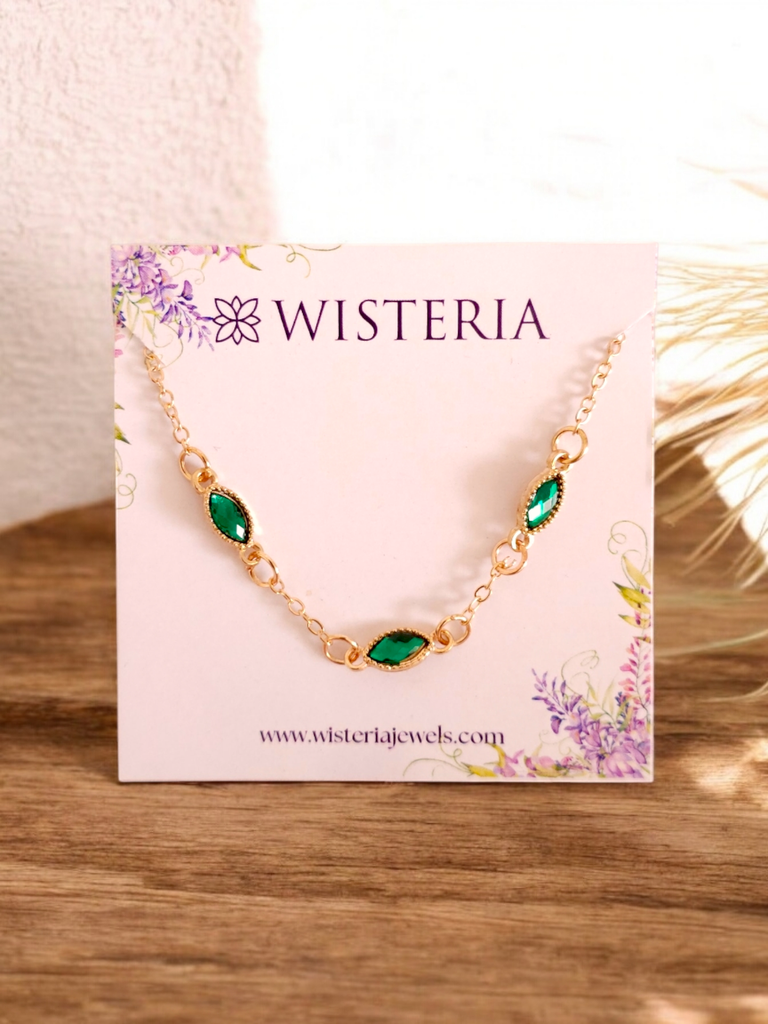 Chain Bracelet with Emerald Oval Accent Pendant	
