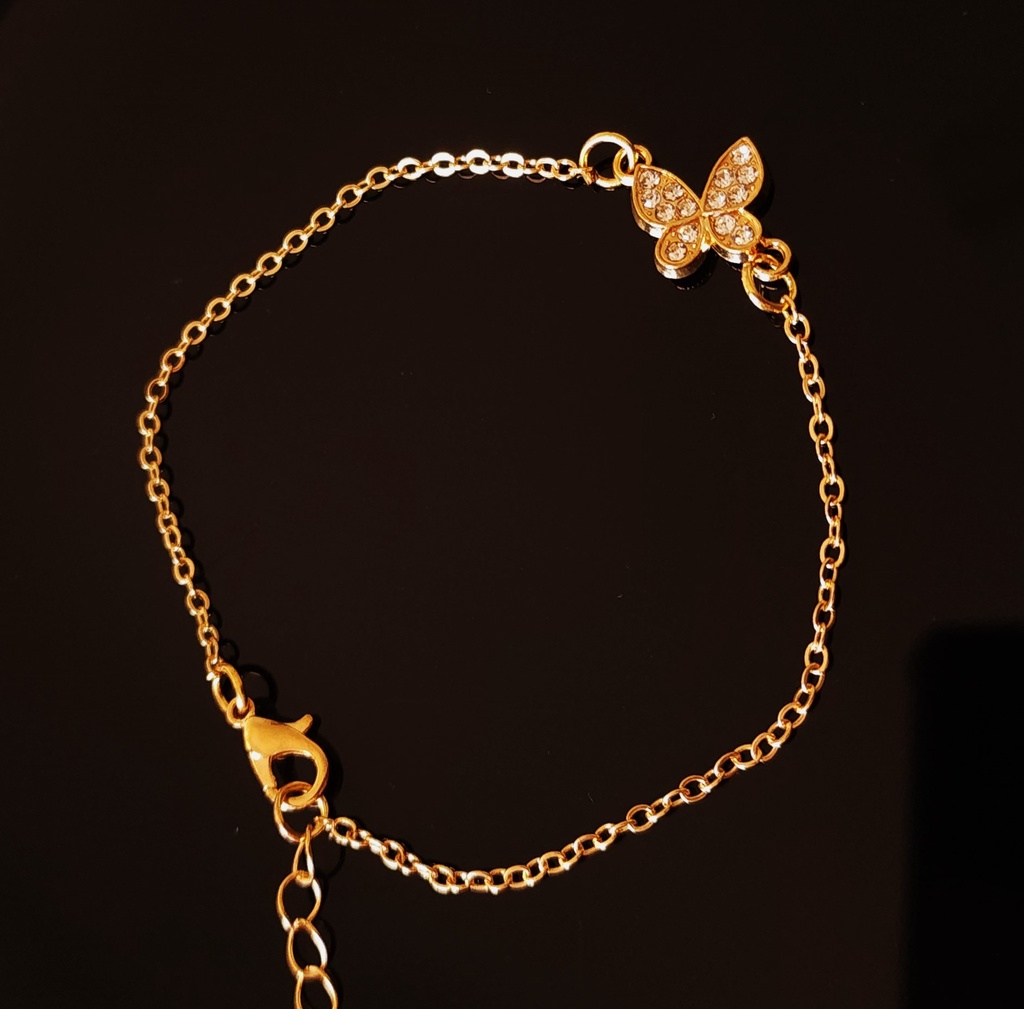 Thin Chain Bracelet with Rhinestone Butterfly	