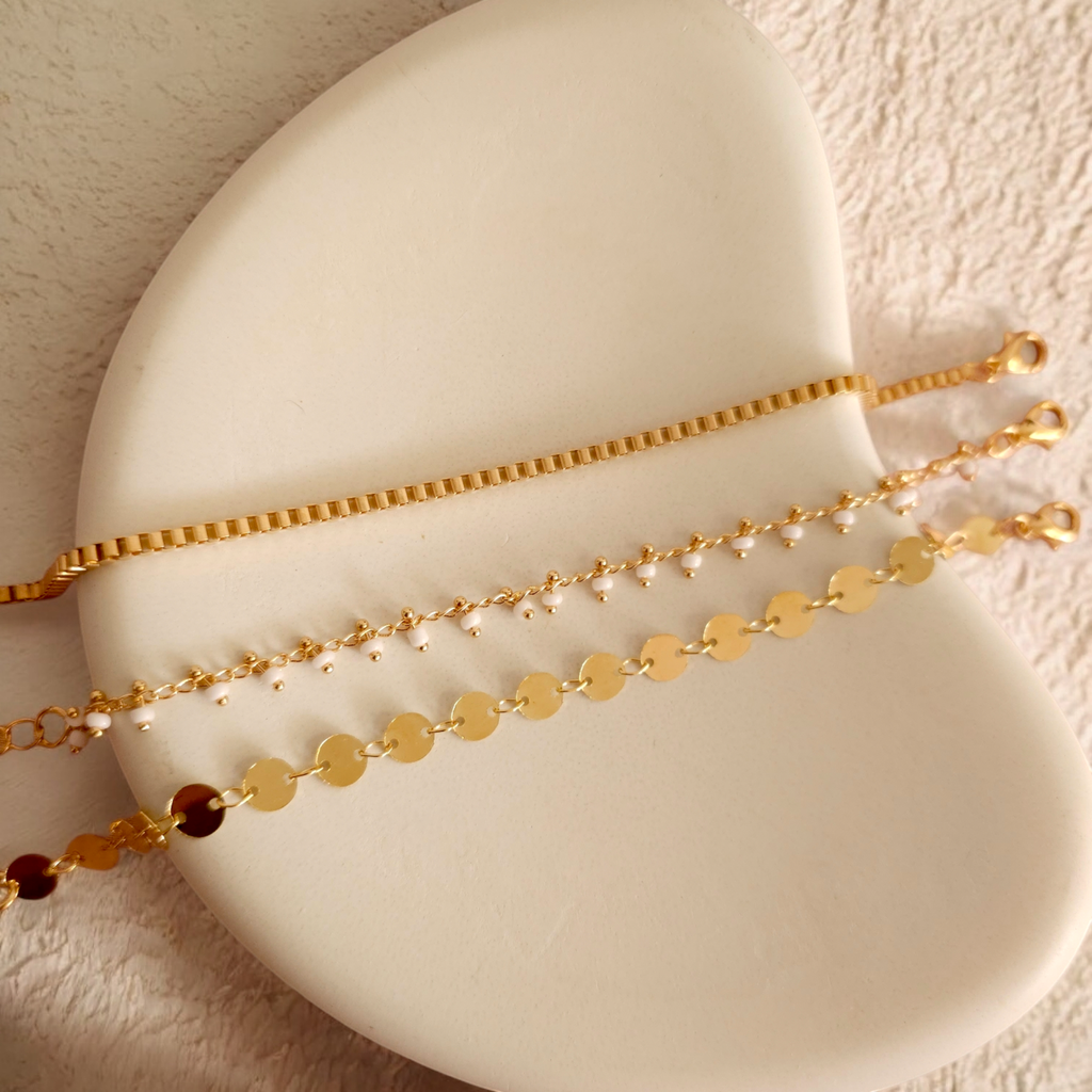 Disc, Chain, and Delicate Bracelet Trio	