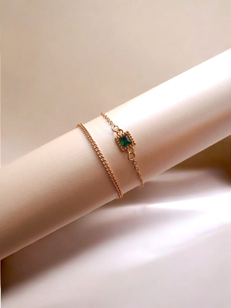 Emerald Pendant and Chain Bracelet Trio	