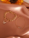 Elegant Gold Chain Bracelet Set with Butterfly Charm and Diamond Accents