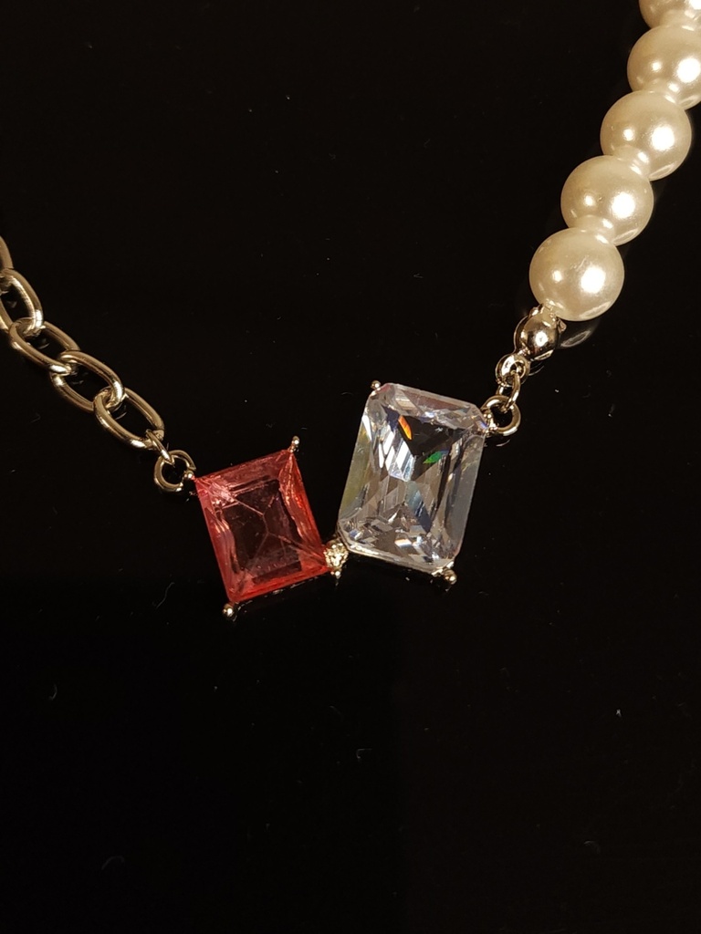 Silver Pearl Crystal Vintage Necklace