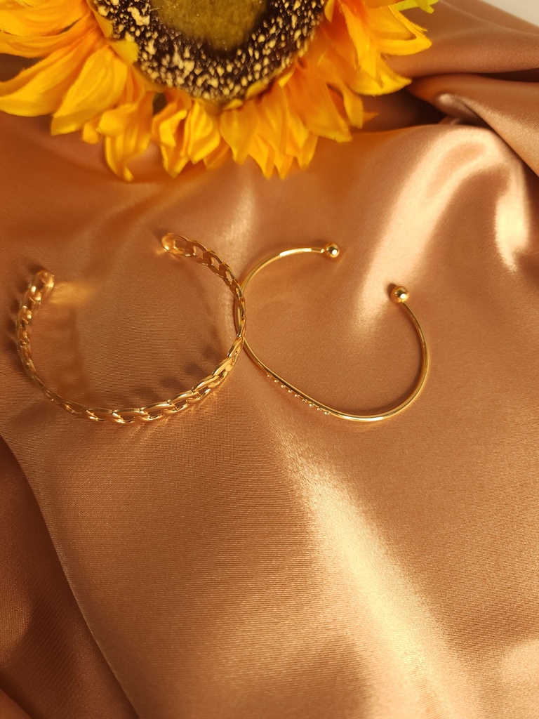 Rhinestone and Chain Structure Bangle Duo	