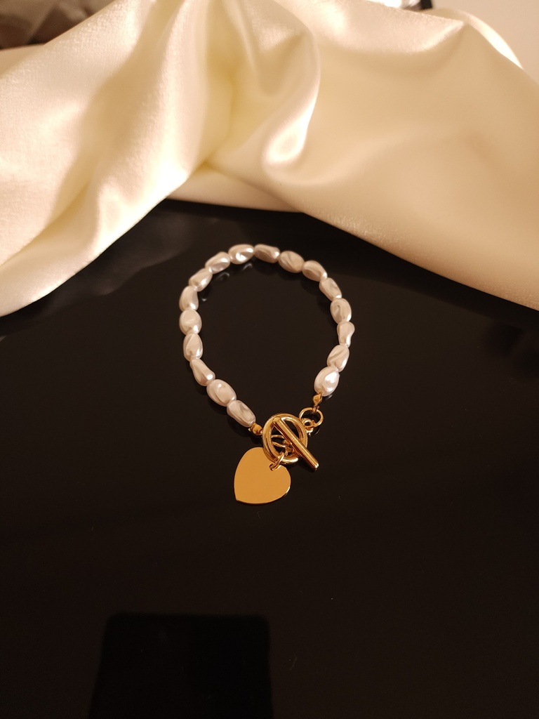 Thick Chain and Pearl Heart Pendant Bracelet Combo	