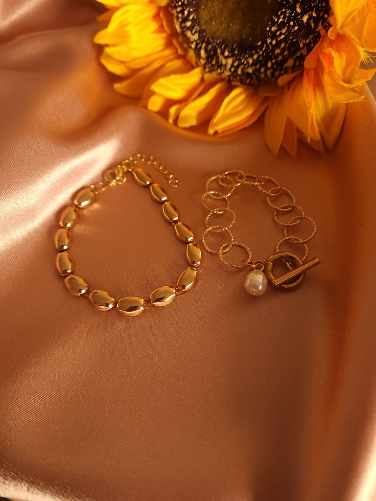 Mixed Chain Bracelet Duo with Rhinestone Accents	 (copy)