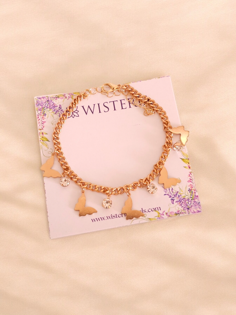 Chain Bracelet with Butterfly Drop Pendants	