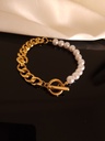 Pearl and Chain Bracelet Set with Half Pearl Design	