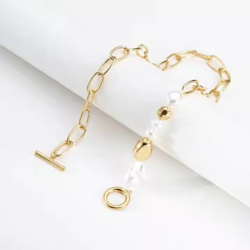 Gold-Plated Irregular Pearl Chain Collar Necklace