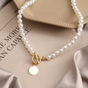 Vintage Pearl Necklace with Chic Round Pendant