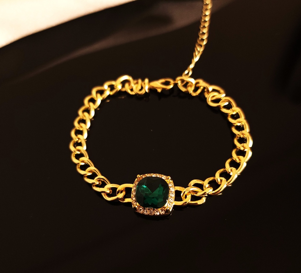 Verdant Mystique: Three-Bracelet Set with Emerald and Leaf Accents