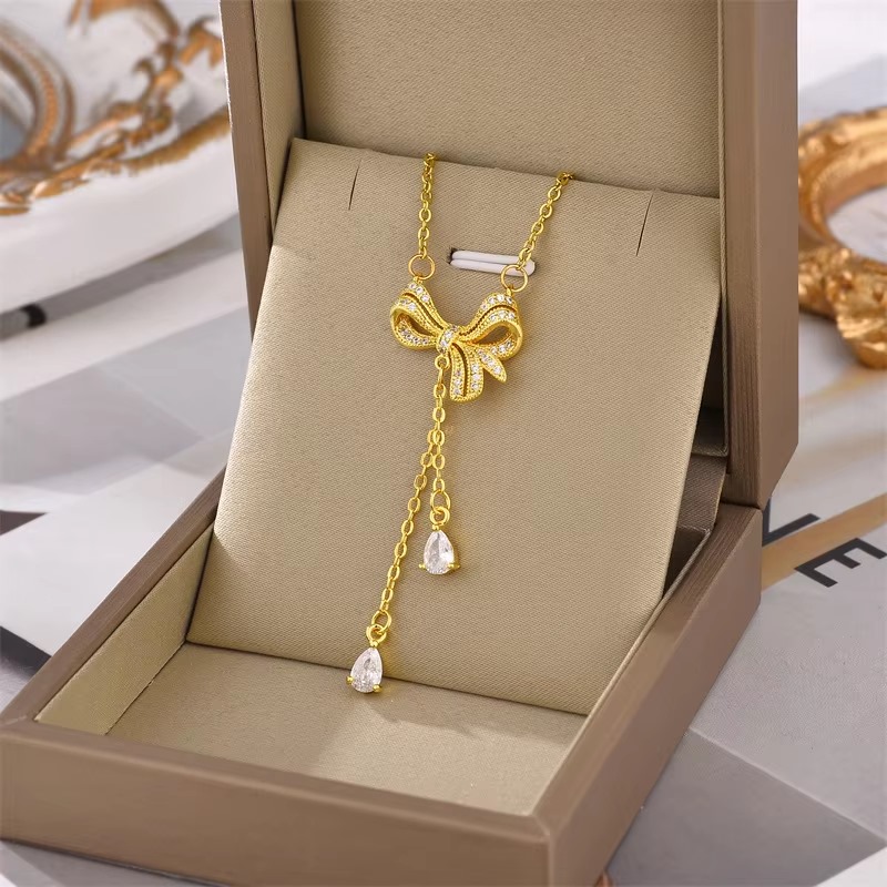18k Gold Plated Bow Lariat Necklace