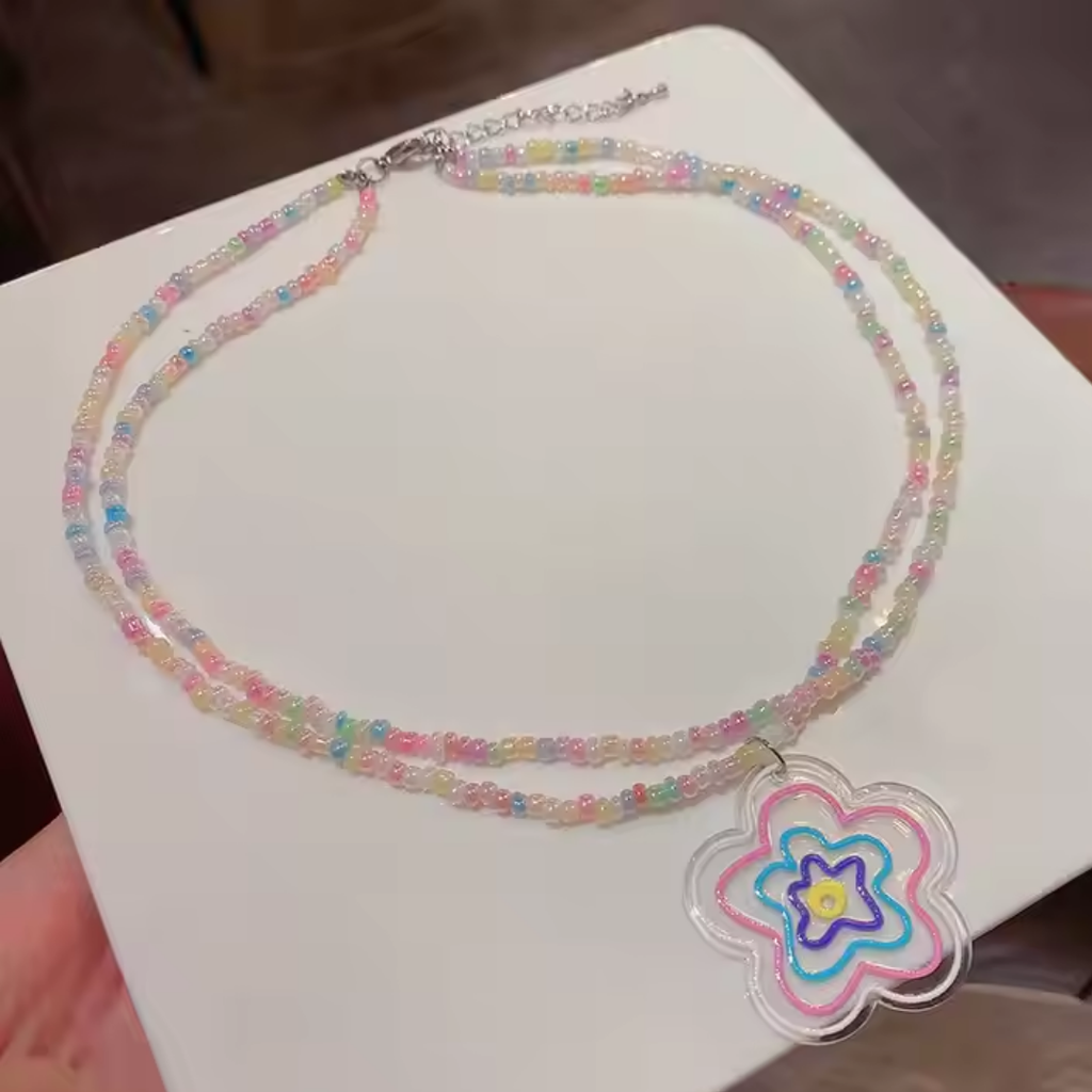 Colorful Beaded Flower Necklace