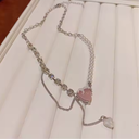 Vintage Pearl Necklace with Pink Crystal Heart