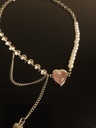Vintage Pearl Necklace with Pink Crystal Heart