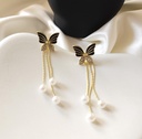 Black Studded Tassel Butterfly Earrings