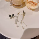 Black Studded Tassel Butterfly Earrings