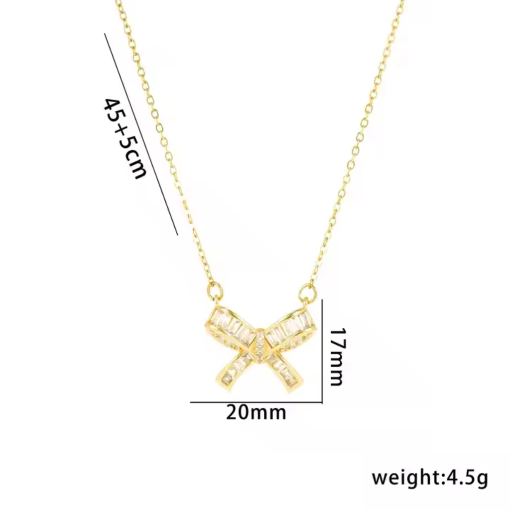 18k Gold Plated Necklace- Bow Pendant Necklace