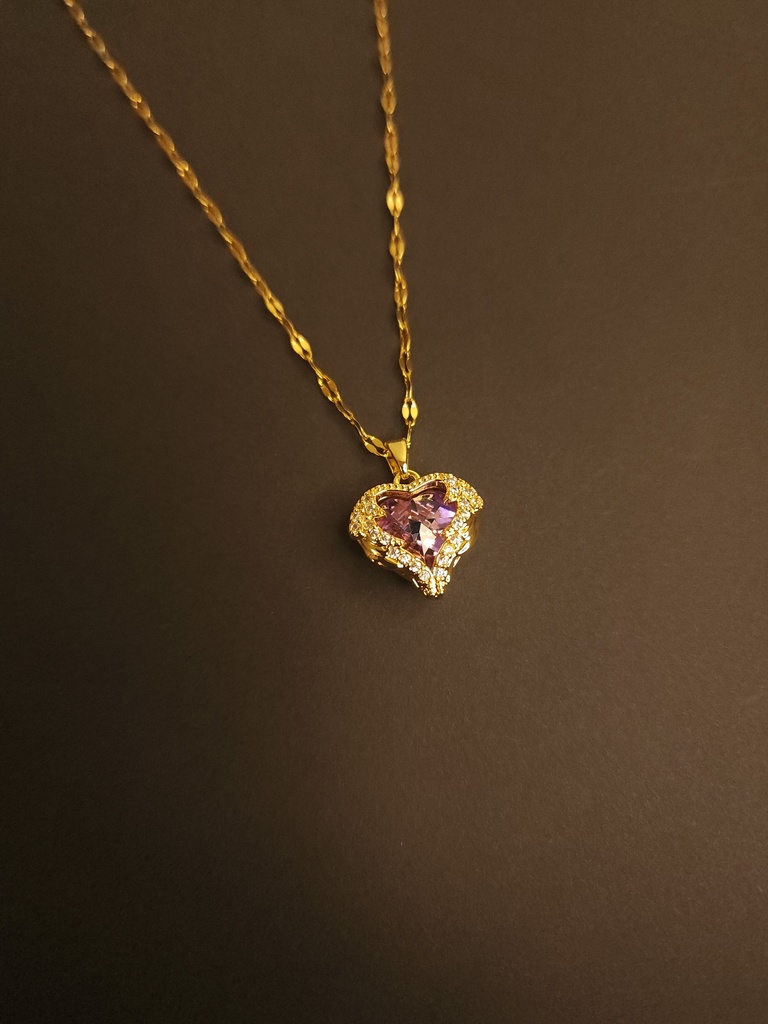 18k Gold Plated Obsidian Heart Pendant Necklace