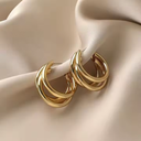 Triple-Layered Korean Gold Hoop Earrings