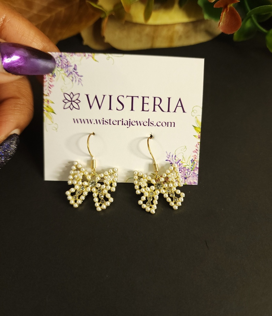 Korean Bow Pearl Drop Earrings