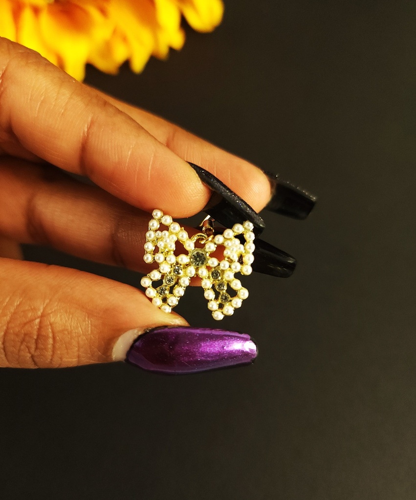 Korean Bow Pearl Drop Earrings