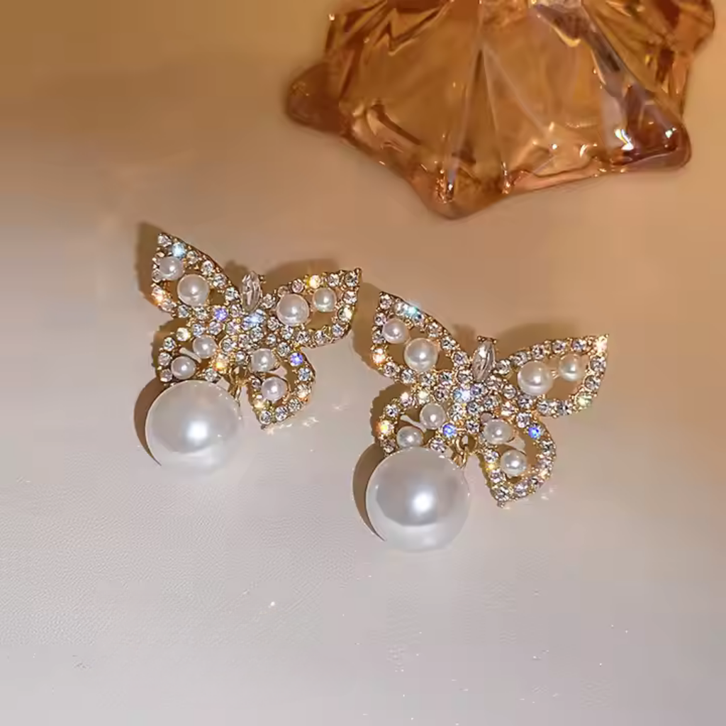 Butterfly Rhinestone Drop Earrings