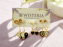 Set of 6 Stud, Heart Drop, and Huggie Earrings