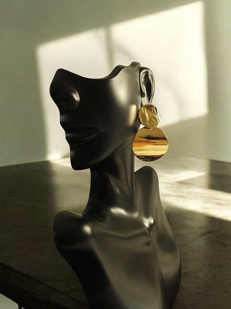 Double Disk Gold Drop Earrings