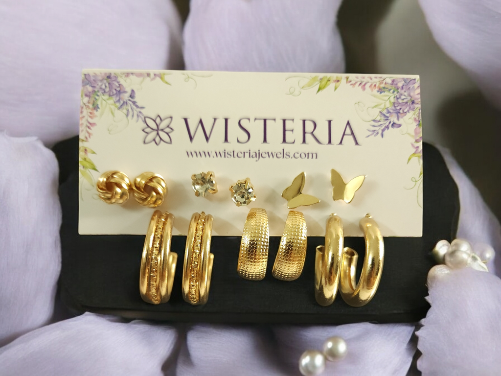 Set of 6 Stylish Retro Studs and Hoop Earrings Combo