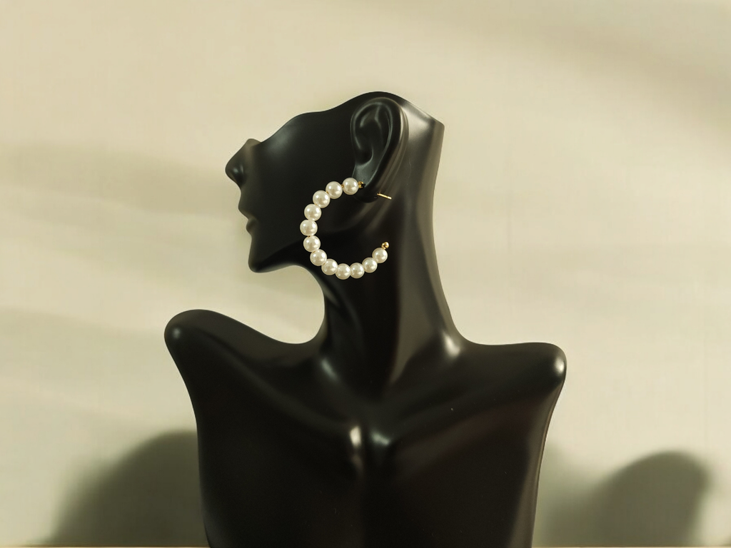 Golden & Pearl Hoop Earrings Set - 5 Piece Combo