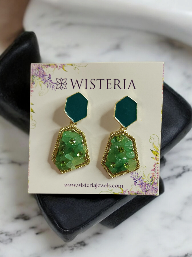 Delicate Rhinestone Geometric Enamel Drop Earrings 