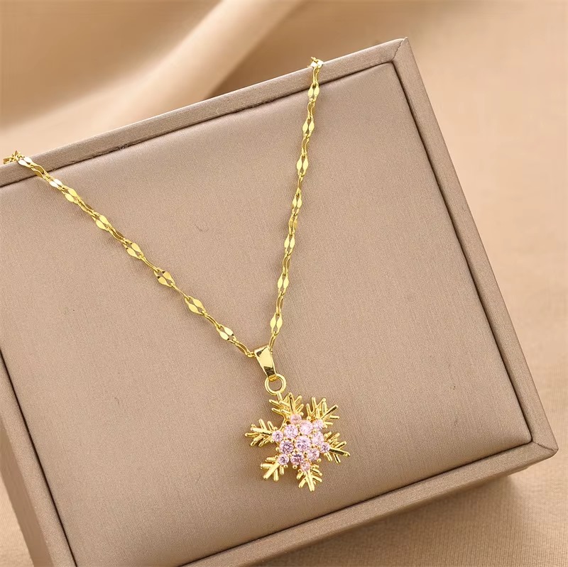 18k Gold Plated Pink Snowflake Necklace