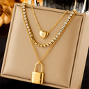 Golden Heart & Lock Layered Necklace