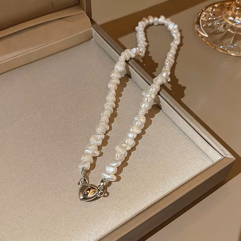Silver Heart Beaded Collar Necklace
