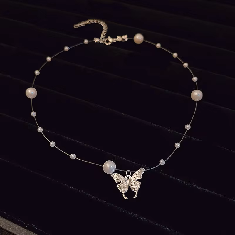 Korean Butterfly Pearl Necklace