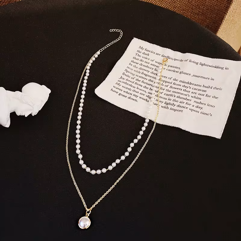 Korean Layered Pearl Necklace with Pendant