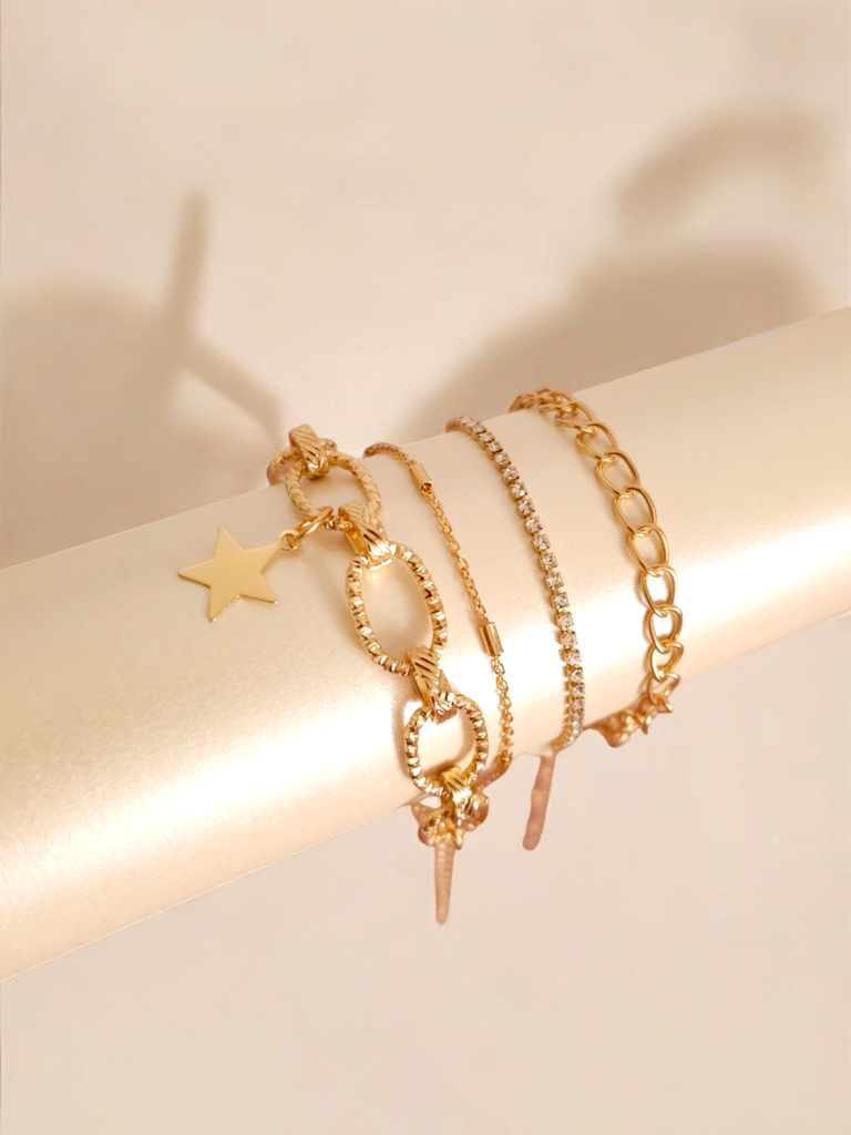 Radiant Rhinestone and Chain Bracelet Combo (Set of Four)