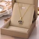 18k Gold Plated Necklace With Black Camellia Flower Pendant