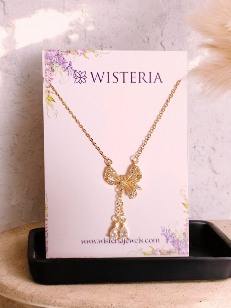 18k Gold Plated Bow Lariat Necklace