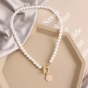 Vintage Pearl Necklace with Chic Round Pendant