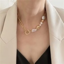 Gold-Plated Irregular Pearl Chain Collar Necklace