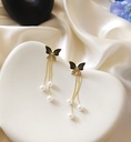 Black Studded Tassel Butterfly Earrings