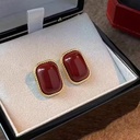 Bold Retro Wine Red Stud Earrings