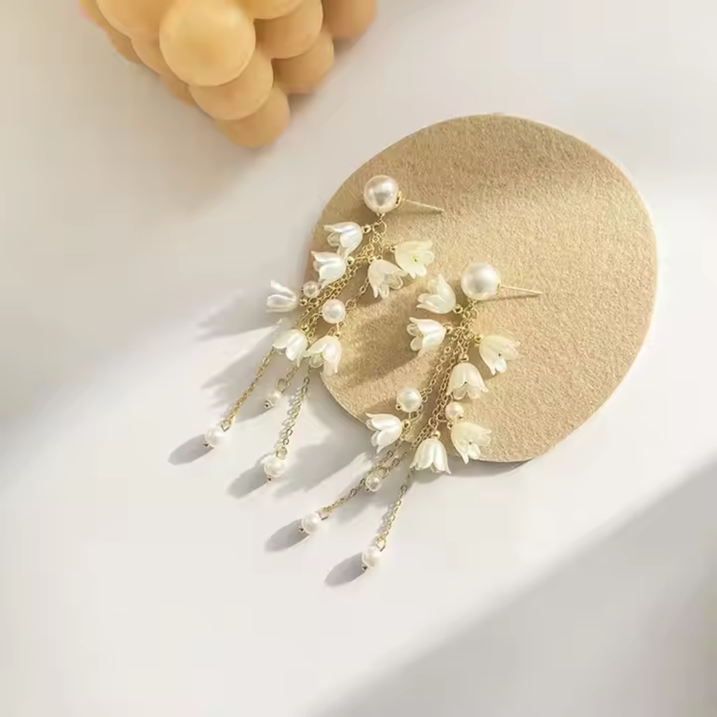 Elegant Flower Tassel Earrings with Faux Pearl