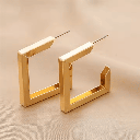 Retro Geometric Square Half Hoop Earrings